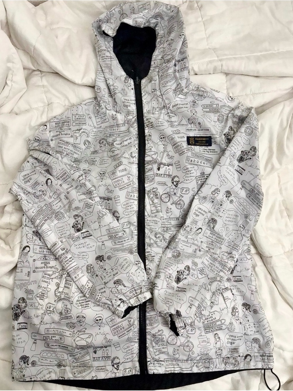 Reversible Cartoon SIZE XS Black White Print Jacket Windbreaker